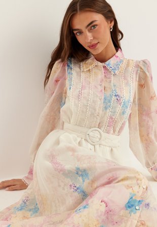 YAS - Yasflorence Ls Long Dress - Pristine AOP:FLORENCE AOP