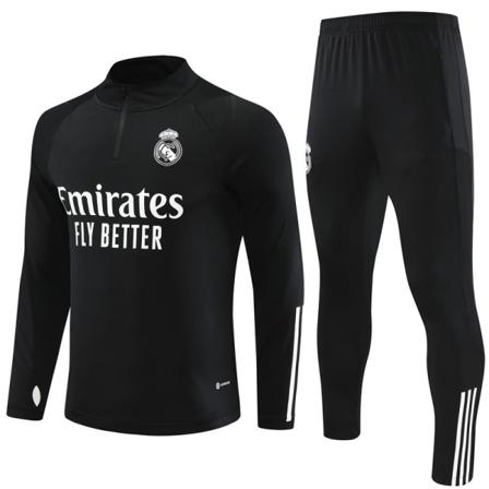23-24 Nyt Real Madrid langærmet trøjesæt til voksne og børns fodbolduniform træningsuniform julegave black M