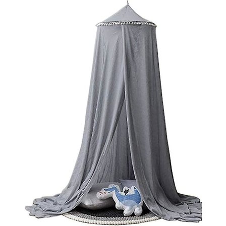Lasten sängikatosten harmaa pyöreä kupoli puuvillainen hyttysverkko