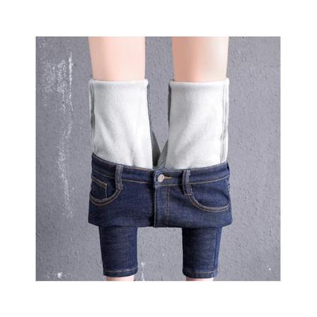 Tjocka vinterjeans för kvinnor, skinnbyxor Fleecefodrade Slim Stretch Warm Jeggings - Blå