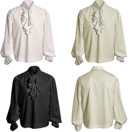 Herre Pirat Skjorte Vampyr Renæssance Victoriansk Kostume Tøj (FMY)