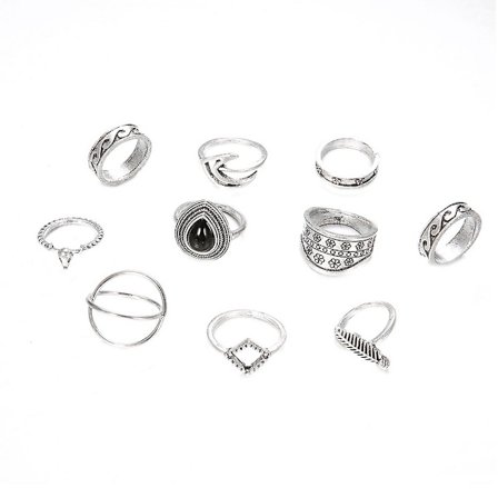 10 st Kvinnors Totemfjäder Finger Midi Knuckle Ring Set Bohém Smycken Present