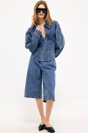 Naomi Anwer x NA-KD Short long oversize à taille mi-haute - Short en jean - Bleu - EU 34