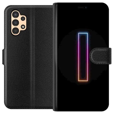 Kompatibel Tegnebogsetui til Samsung Samsung Galaxy A13 Minimalistisk neonbogstav I i regnbuefarver mod mørk baggrund