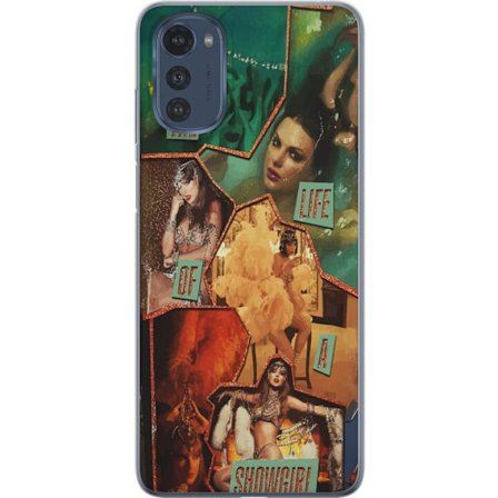 Kompatibelt Mobilskal till Motorola Motorola Moto E32s Taylor Swift Livet som Showgirl - Gyllene Showgirl med Hatt och Glamour