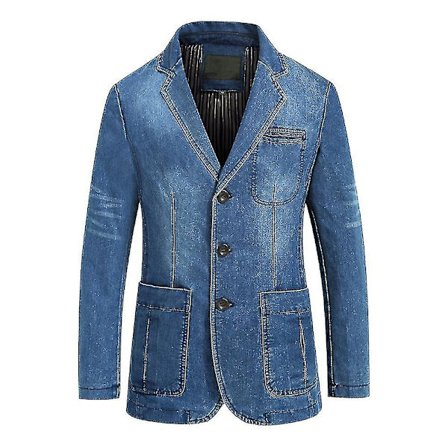 Denim Blazer Jakke Jakkesæt Herre Casual Hverdag Stil Multi Lomme Denim Hakket Revers