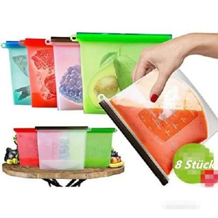 Pakke med 8 Køkken Fresh Zip Lock PAG Genanvendelig Silikone Frys Opbevaring Ziplock Poser Vacuum Fresh