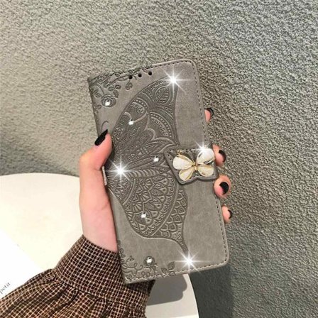 Etui til Samsung A25 grå Diamantsmykker flip magnetisk lær