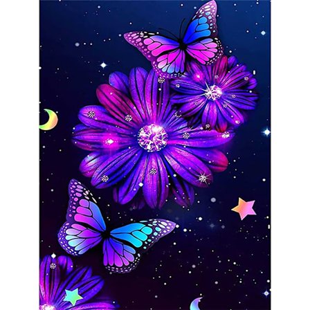 30 × 40 Lila Blomma Fjäril Diamantmålning (30 * 40 1 styck) Diamantmålning