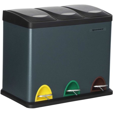 Rootz papperskorg 24L - Avfallsseparering för soptunnor - Pedalkorg i rostfritt stål - 3-i-1 avfallsbehållare - rökgrå