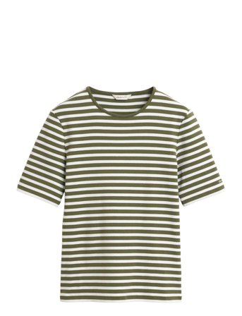 Slim Striped 1X1 Ribbed Ss T-Shirt Green GANT