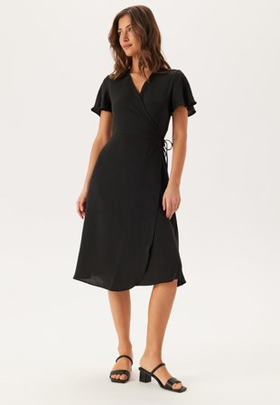 VILA - Vilovie S/S Wrap Midi Dress - Black - Kläder - - Bubbleroom Omlottklänning