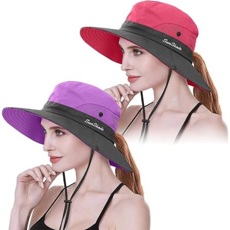 2-pack Damhatt med UV-skydd, bredbrättad Boonie-hatt, hopfällbar, för fiske och vandring Purple Watermelon Red