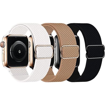 3-pack stretchiga nylon solo loop-band kompatibel med Apple Watch-band 38 mm 40 mm 41 mm 42 mm 44 mm 45 mm för kvinnor och män, justerbart sportband i