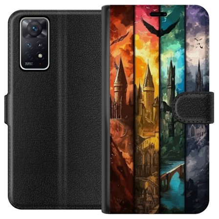 Kompatibel Tegnebogsetui til Xiaomi Xiaomi Redmi Note 11 Pro 5G Fire magiske slotte i forskellige elementfarver, episk fantasykunst med ild vand luft