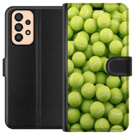 Kompatibel Tegnebogsetui til Samsung Samsung Galaxy A33 5G Mønster af grønne tennisbolde i høj detalje, sporty motiv med gentagende tekstur og stæ