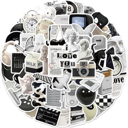 Klistermærker Æstetiske Klistermærker til Laptop Scrapbog Vandflasker, Sort og Hvide Klistermærker 61STK Y2K Retro Klistermærker til Teenagere Vinyl 