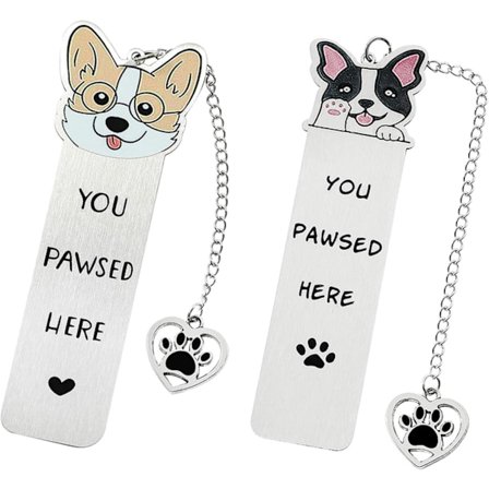 Söta Bokmärken för Hund & Katt, Metall 2 st, för Lärare, Kollegor, Äldre och Hund- & Kattägare m.fl., Gåvor till Hund- & Kattälskare, 