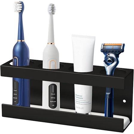 Tannbørsteholder (Svart 4 Hull), Veggmontert Tannbørsteholder