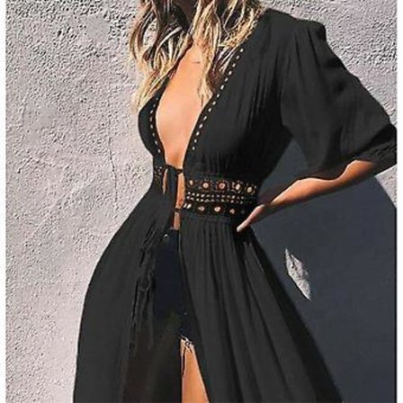 Naisten yksivärinen pitsineulepusero uimapuku ranta pitkä kimono peiteasut rentoon rantahetkeen - valkoinen (L musta)