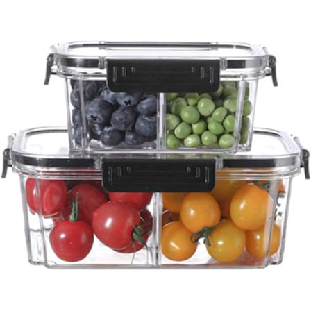 Förvaringsburkar, förvaringsbehållare set med lock, lufttäta 6 st (2 behållare + 2 lock + 2 skiljeväggar)