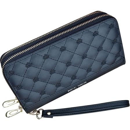 Naisten suuri kaksoisvetoketjullinen lompakko PU-nahasta, useita lahjoja