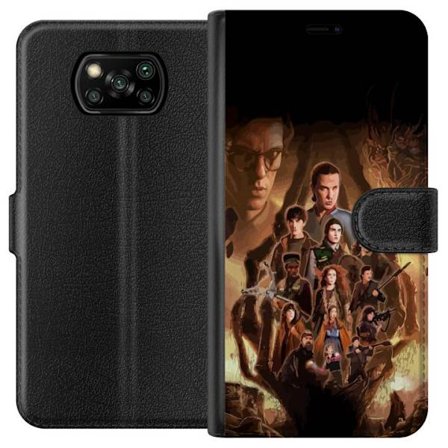 Yhteensopiva Lompakkokotelo Xiaomi Poco X3 NFC Ryhmäpotretti Stranger Thingsin sankareista, joissa on tumma fantasiaympäristö ja uhkaava olento tau