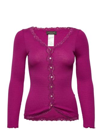 Silk Cardigan W/ Lace Strikkegenser Cardigan Lilla Rosemunde