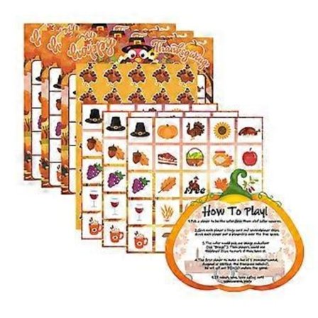 Bingo-pelikortit kiitospäivään perheen kokoontumisiin, hauska luokkahuone- ja kotibilepeli vanhemmille ja lapsille