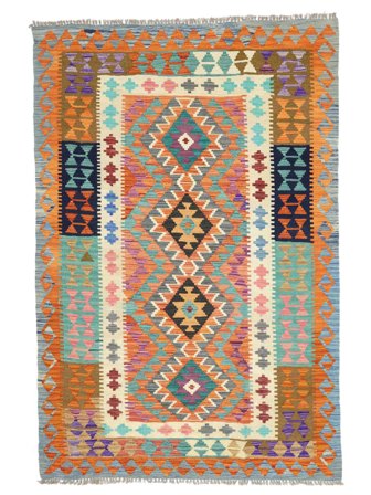 Tejida A Mano Kilim Afghan Old Style Alfombra 133X198 De Lana Marrón/Gris Oscuro Pequeño