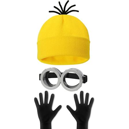 3 stk Halloween kostymetilbehør for voksne, briller/gul lue/hansker for menn og kvinner cosplay-festsett