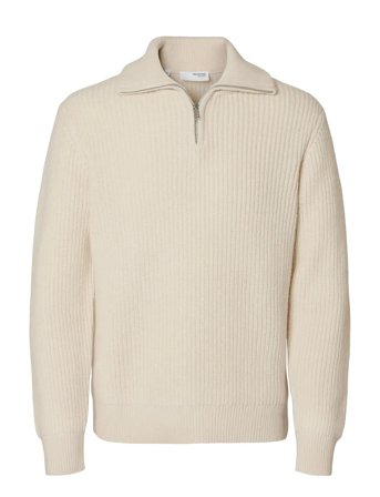 Slhland Ls Knit Half Zip Cream Selected