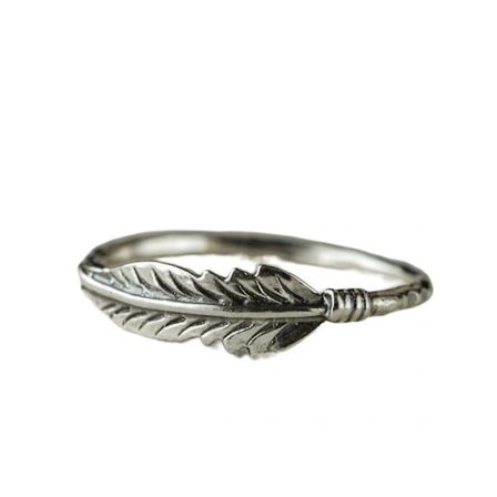 Fjäder Enkel Ring 925 Sterling Silver Ring Dam Stapelbar Ring Vintage Uttalande Ring, Silver Storlek 6