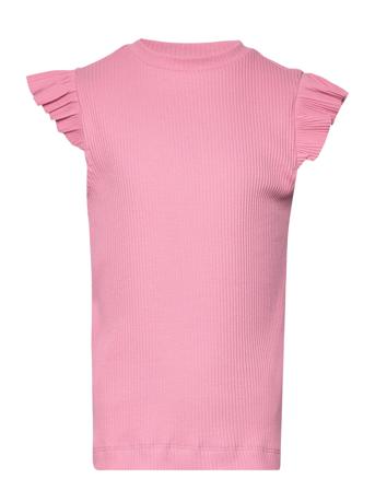 Pktegan Ss Rib Flounce Top Bc Tw T-shirts Sleeveless Rosa Little Pieces*Betinget Tilbud