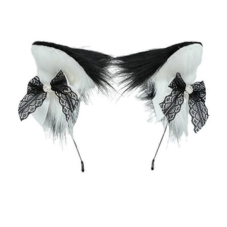 Tyttöjen eläin kissankorvat pehmo hiuspanta Lolita pitsirusetti hiusklipsi ihana juhlahiuskoriste eläintarvikkeet - musta valkoinen