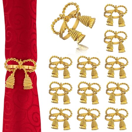 Jouluiset servettirenkaat - Ruusukultaiset servettirenkaat 12 kappaleen sarja jouluun