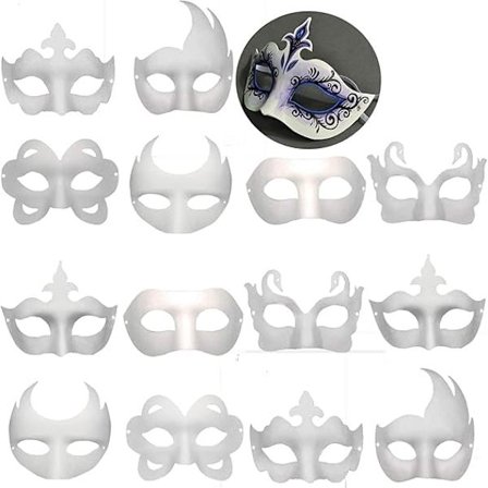 14 st DIY Vit Papper Halv Maskeradmask Hantverk Mardi Gras Mask Enkel Mask Målningsbar Tom Halloweenfest Mask