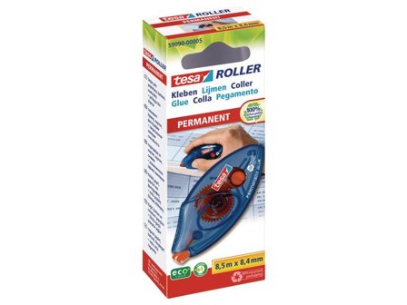TESA ecoLogo engångslimrulle, permanent klister, ljusröd, 8,4 mm x 8,5 m, 59090 - Lyreco - Kontorsmaterial - Tejp lim och häftmassa - Limroller