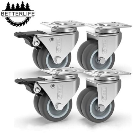 4 Møbelhjul 400KG, 50mm Drejelige Hjul Med og Uden Bremse, Industrielle Transport Hjul Med Plade