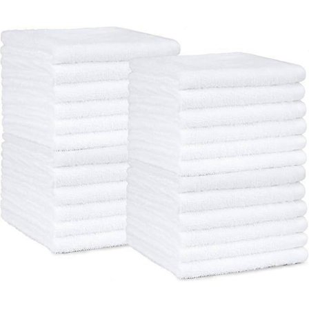 Pakke med 24 100% bomulls-vaskekluter for bad/salong, hurtigtørkende, håndkle, høy absorberingsevne, 30 x 30 cm, hvit (FMY)