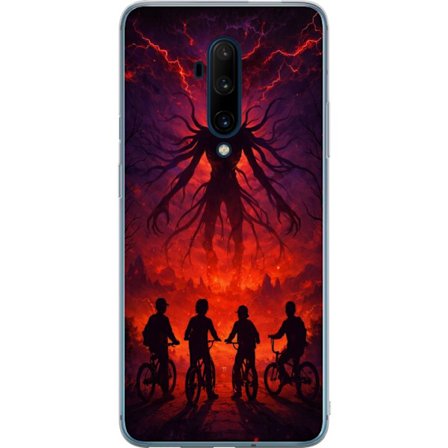 Kompatibelt Mobilskal till OnePlus OnePlus 7T Pro Mörk fantasyillustration inspirerad av Stranger Things med övernaturlig varelse, blixtar och cykla