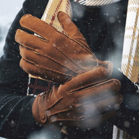 Luvas em Camurça Castanha-clara com Fivela para homens - Luvas de inverno