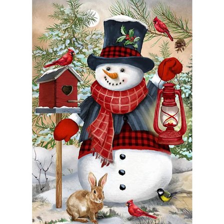 Lykta Snögubbe Rund Diamantkonst Kit för Vuxna Nybörjare DIY Full Diamant 5D Diamant Dot Målning och Diamant 12*16 Tum