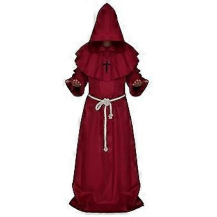 Keskiaikainen papin munkin viitta munkin hupullinen lakki renessanssipuku cosplay (L punainen)