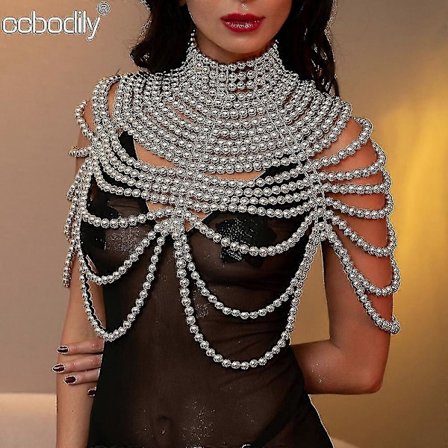 Dame Perle Sjal Halskæder Kropskæde Sexet Perlebesat Krave Skulder Perle BH Top Sweaterkæde Bryllupskjole Kropssmykker