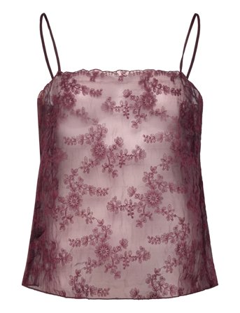 Mango Embroidered Sheer Top - Burgundy - S