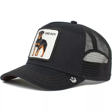 Broderad Djurmönstrad Mesh Keps - Snapback - Svart Hund