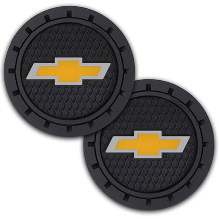 2-pack 000648R01 Chevy Bowtie Gold Cup Holder Coaster, Svart