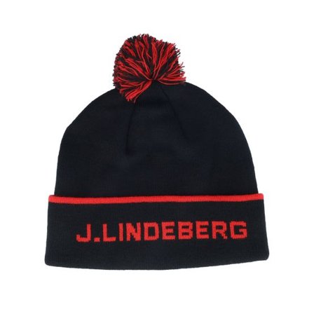 J.Lindeberg - Svart pom Beanie - Stripe Beanie Black Pom @ Hatstore