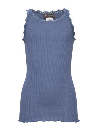 Silk Top W/ Lace T-shirts Sleeveless Blå Rosemunde Kids*Betinget Tilbud
